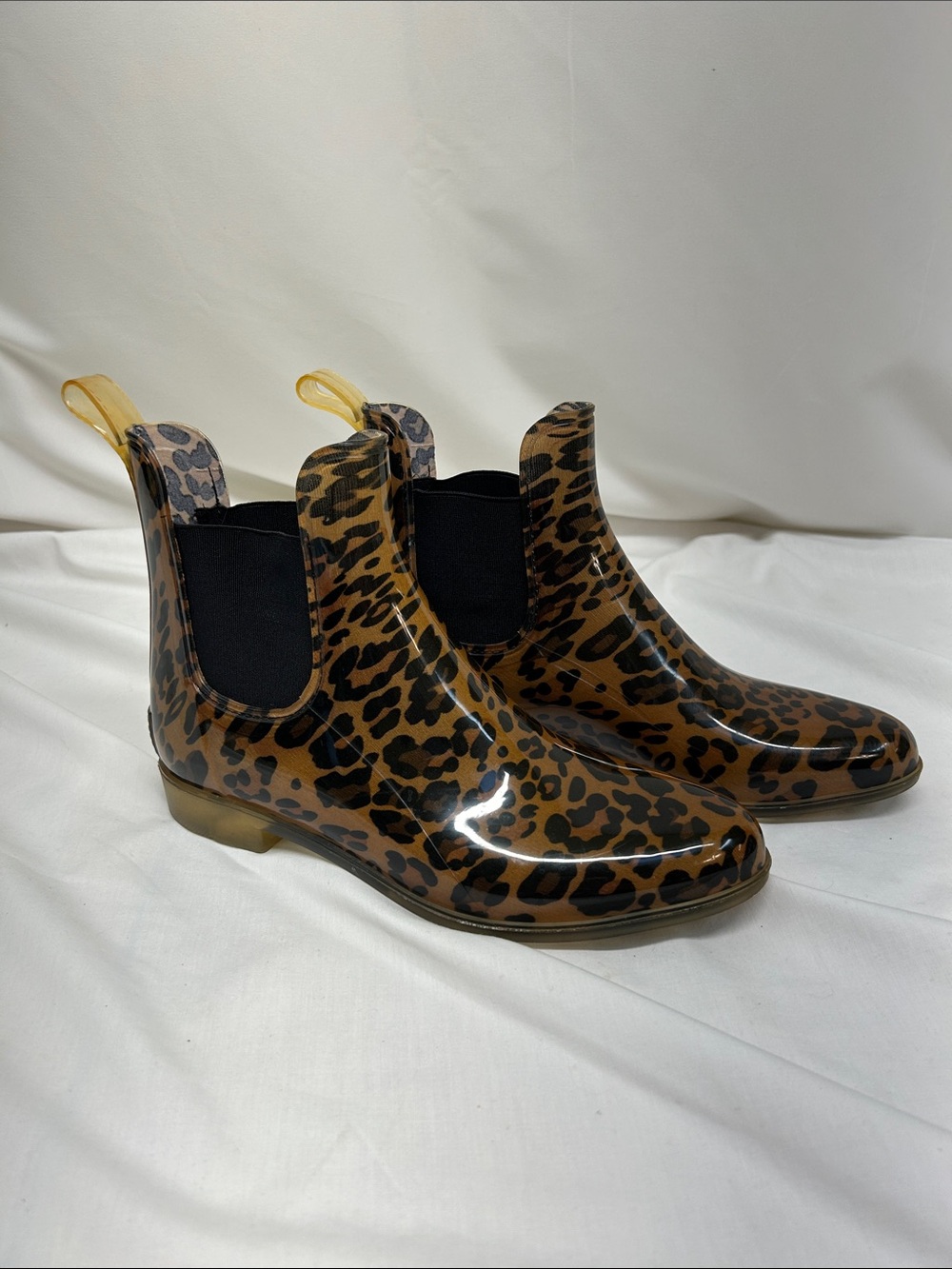 Life Stride Leopard Print Glossy Brown Chelsea Rain Boots Size 10